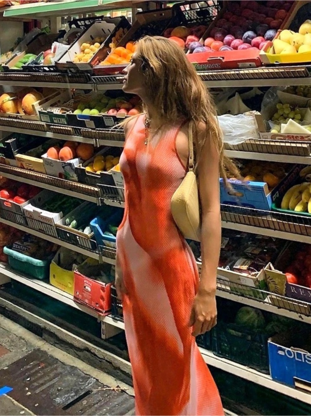 ZARA Orange Mesh Maxi Dress Size M Sleeveless Burnt Orange Print
